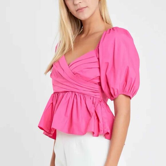 English Factory Shirring Detail Puff Sleeve Top Size Small Casual - Picture 5 of 9